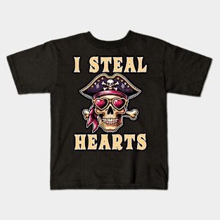 I Steal Hearts Valentines Day  Pirate Skull Valentine Celebration Kids T-Shirt